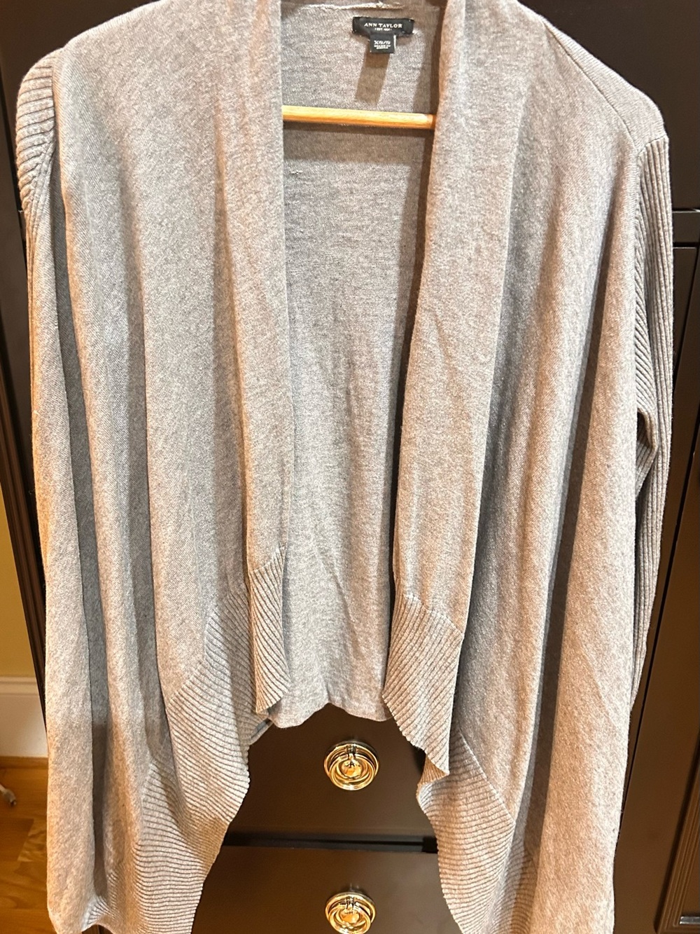 Ann Taylor Light Gray Draped Open-Front Cardigan